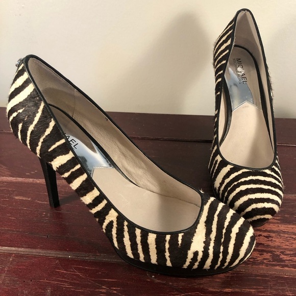 Michael Kors Amara Zebra Print Heels Real Calf Hair Brown/Cream Size 9.5 NWT - Picture 1 of 7